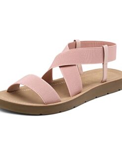 DREAM PAIRS Womens Open Toe Elastic Cross Ankle Strap Fashion Summer Flat Sandal, Blush-18.5 (Elena-1)