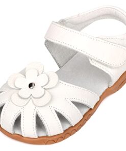 Femizee Girls Genuine Leather Soft Closed Toe Princess Flat Shoes Summer Sandals(Toddler/Little Kid) White,1504 CN21