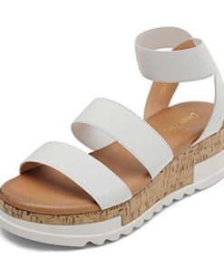 DREAM PAIRS Womens Open Toe Elastic Strap Casual Flatform Platform Sandal, White(7.5) Reed-1