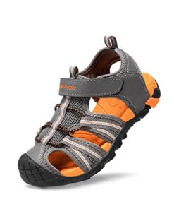 DREAM PAIRS Boys Girls Outdoor Summer Sport Athletic Sandals for Little/Big Kid,Size 1 Little Kid,DARK/GREY/ORANGE,170813-K