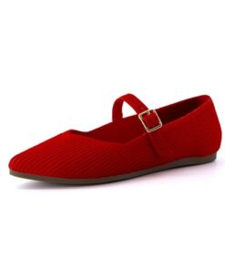 CUSHIONAIRE Women’s Sonnet Mary Jane Knit Flat with +Memory Foam, Wide Widths Available, Fiery Red Knit 9