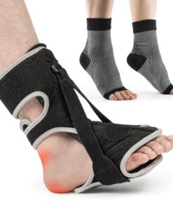 Plantar Fasciitis Night Splint, 2024 Upgraded Adjustable Plantar Fasciitis Relief Night Splint + Sock Soother for Plantar Fasciitis, Achilles Tendonitis and Foot Drop for Women and Men (Black Gray)