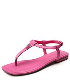 DREAM PAIRS Women’s T-Strap Thong Flat Sandals with Cute Square Toe Strappy for Summer,Size 11,HOT Pink,SDFS2301W