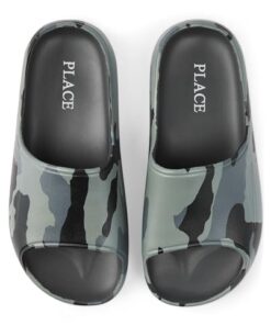 The Children’s Place Boys Everyday Slip On Slide Sandals, Grey Camo, 5 Big Kid