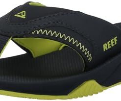 Reef Boy’s Kids Fanning Sandal, Lime/Navy, 1 Big