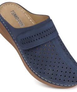 TEMOFON Clogs for Women Slip on Mules: Comfortable Summer Shoes – Closed Toe Sandals – Wedge Slides Sandals Dressy Clogs Navy Blue Size 10