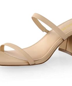 Leevar Square Toe Heeled Sandals for Women,Women’s Low Block Heels Sandals,2.25IN Open Toe Ankle Strap Chunky Heels, Nude Nubuck, 7 UK