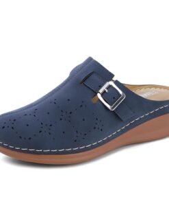 TEMOFON Clogs for Women Slip on Mules: Comfortable Dressy Clogs – Closed Toe Sandals Woman Blue Size 8.5 – Wedge Low Heel Platform Shoes