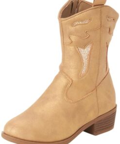 Vince Camuto Girls’ Cowgirl Boots – Classic Western Cowboy Boots – Mid Calf Boots for Toddlers, Little and Big Girls (11-4), Size 13, Tan