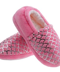 shoeslocker Girls Mermaid Slippers Princess Pink House Slippers for Little Kids Plush Pink Size 1