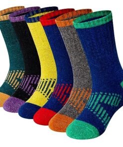 WEVIAS Kids Merino Wool Hiking Socks Boys Girls Thermal Winter Cozy Boot Warm Cushion Socks 6 Pairs (6 Pairs Colorful X, 8-12 Years)