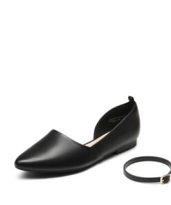 DREAM PAIRS Women’s Dressy Flats, Comfortable Pointed Toe Business Casual Shoes with Detachable Ankle Strap Black Size 7 SDFA2412W