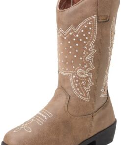 KENSIE GIRL Boots – Girls’ Western Cowboy Boots (Toddler/Girl), Size 11 Little Kid, Taupe Studs