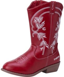 bebe Girls’ Cowgirl Boots – Classic Western Cowboy Boots – Mid Calf Boots for Toddlers, Little and Big Girls (5T-7), Size 8 Toddler, Red