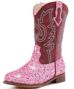 Motasha Girls Cowboy Boots Toddler Girls Boots Unisex-Child Pink Cowgirl Boots For Girls Little Kids Heels Fashion Ankle Western Boots Horseback Riding Boots (M7101 Sequins Pink 9)