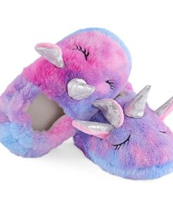 KAKU NANU Toddler Rainbow Slippers Cute Fluffy Slipper Animal House Shoes for Girls Boys (Colorful,11-12 Little Kids)