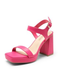 DREAM PAIRS Women’s Heeled Sandals,Size 7,HOT PINK-PU,SDHS2416W