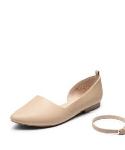 DREAM PAIRS Women’s Dressy Flats, Comfortable Pointed Toe Business Casual Shoes with Detachable Ankle Strap Nude Size 11 SDFA2412W