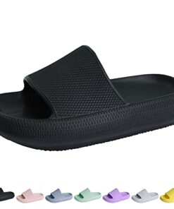 Youecci Cloud Slides for Kids丨Shower Bathroom Pool Slippers丨Boys Girls Comfy Thick Sole Slippers丨Summer Non-Slip Beach Shoes Black 5 Big_kid