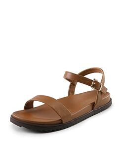 DREAM PAIRS Women’s Open Toe Flat Sandals Cute One Band Comfort Arch Support Sandals,Size 11,BROWN,SDFS2311W