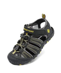 DREAM PAIRS Boys Gilrs Little Kid 181105K Black Grey Yellow Athletic Outdoor Summer Sandals Size 3 M US Little Kid