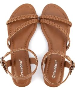 Greatonu Women’s Flat Sandals Summer Braided Slip On Gladiator Sandals Open Toe Strappy Slingback Shoes Camel Size 10