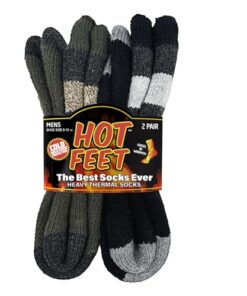 HOT FEET Thermal Socks for Men 2/4 Pack, Extreme Cold Boots Socks -Winter Insulated Socks, Cold Weather Size 6-12.5, 2 Pack, Black/Green