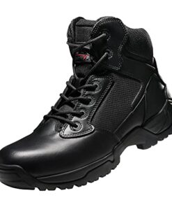 NORTIV 8 Mens Military Tactical Work Boots Lightweight Hiking 6 Inches Motorcycle Combat Bootie Black Size 10.5 M US Alloy, Black-a