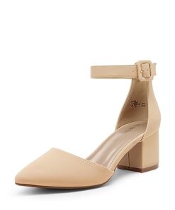 DREAM PAIRS Womens Low Heel Pump Shoes, Nude/Nubuck – 11 (Annee)