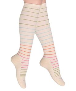 SocksLane Cotton Compression Socks for Women & Men. 15-20 mmHg Support Knee-High Nude Stripes S/M