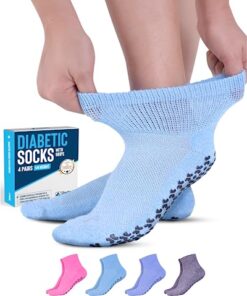 Diabetic Socks with Grips for Women and Men – 4 Pair | Light Blue, Blue, Purple, Pink | Neuropathy Socks for Women | Hospital Socks with Grips for Women | Ankle Diabetic Non Slip Socks for Elderly