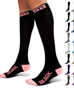 SB SOX Compression Socks (20-30mmHg) for Men & Women – Best Compression Socks for All Day Wear, Better Blood Flow, Swelling! (X-Large, Black/Pink)