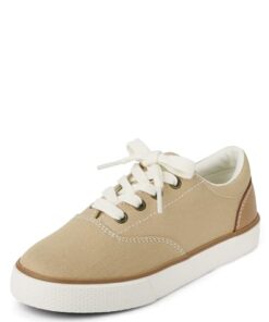 The Children’s Place Boys Casual Lace Up Low Top Sneakers, Tan Canvas, 11 Big Kid