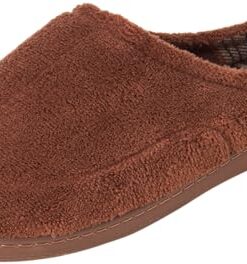 Gold Toe Men’s Slippers – Memory Foam Coral Fleece Fuzzy Slipper Slides – House Shoe Scuff Slipper Clogs (7-13), Size 10-11, Brown