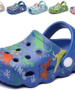 Fadezar Kids Cartoon Clogs Boys Girls Toddler Dinosaur Garden Shoes Slip On Beach Pool Shower Slide Sandals Blue 5.5-6.5 Toddler