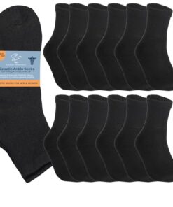 Special Essentials 12 Pairs Cotton Diabetic Ankle Socks – Non-Binding With Extra Wide Top For Men and Women Black 10-13