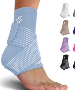 Sleeve Stars Ankle Support for Ligament Damage & Sprained Ankle, Plantar Fasciitis Support & Achilles Tendonitis Pain Relief, Ankle Brace for Women & Men w/Compression Ankle Strap (Single/Light Blue)