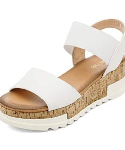 DREAM PAIRS Womens Open Toe Ankle Strap Casual Flatform Platform Sandal, White-2-5.5 (Reed-2)