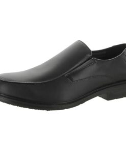 Dr Scholl’s Jeff Black Leather Slip On Stacked Heel Rounded Toe Fashion Loafers (Black, 13)