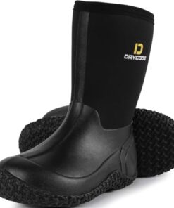 D DRYCODE Kids Rubber Rain Boots, Waterproof 5.5mm Insulated Neoprene, Anti-Slip Mud Rain Boot for Boys & Girls, Black, Size 1-13