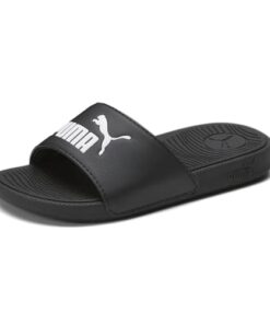 PUMA Cool Cat Sandal Slides Sandal Slides, Black White, 4 US Unisex Big Kid