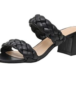 CUSHIONAIRE Women’s Onyx braided Heel Sandal +Memory Foam, Wide Widths Available, Black 9.5