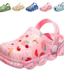 Fadezar Kids Cartoon Clogs Boys Girls Toddler Dinosaur Garden Shoes Slip On Beach Pool Shower Slide Sandals Bunny Pink 7-8 Toddler