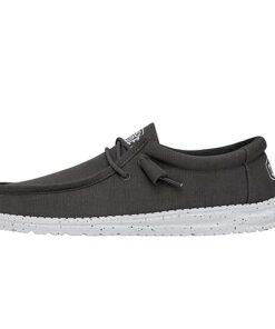 Hey Dude Men’s Wally Slub Canvas Dark Grey Size 12| Men’s Loafers | Men’s Slip On Shoes | Comfortable & Light-Weight