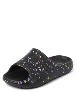 The Children’s Place Girls Everyday Slip On Slide Sandals, Black Splatter, 1 Big Kid