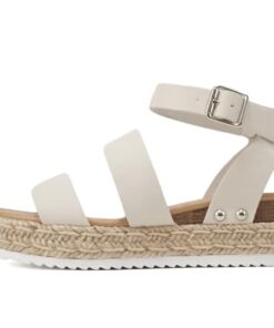 Soda BRYCE-2 Kids/Children/Girls Open Toe Two Bands Espadrille Jute Platform Wedge Casual Fashion Flatform Sandals with Buckle Ankle Strap (Ivory Pu, numeric_1)