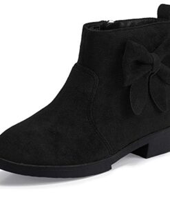 PANDANINJIA Girls Boots Toddler Kids Short Ankle Boots Bow Sofia Sweet Zipper Dress Booties (Black Suede, Size 3)