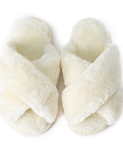 LZSYC Girls Fluffy Slippers for Kids Cute Open Toe Fur Slides Cross Band Plush Slip on House Indoor Slippers,White 3-4 Little Kids