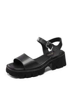 DREAM PAIRS Women’s SDHS2316W Lug Sole Low Platform Chunky Block Heels Square Toe Ankle Straps Sandals Black Size 8