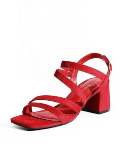 DREAM PAIRS Women’s Chunky Strappy Open Toe Heels Sandals,Size 8.5,RED-Suede,SDHS2376W